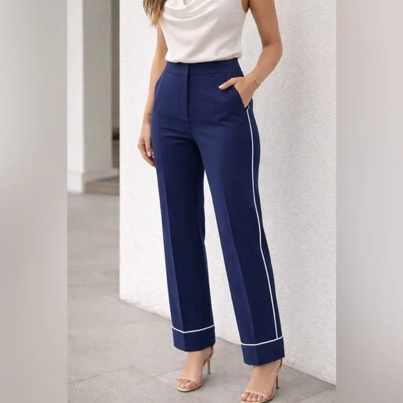 Michael Kors Navy Tailored Pants w/ White Piping – Size 0 – NWT - Picture 2 of 7